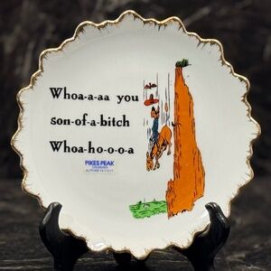 Decorative Plate Featuring a Humorous Illustration with Horse and Cowboy